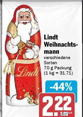 Lindt Weihnachtsmann verschiedene Sorten 70 g Packung