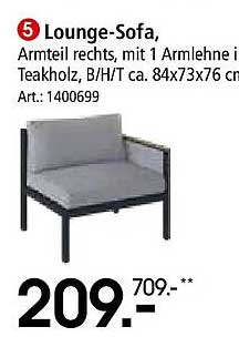 Lounge-Sofa - Armteil rechts, mit 1 Armlehne in Teakholz