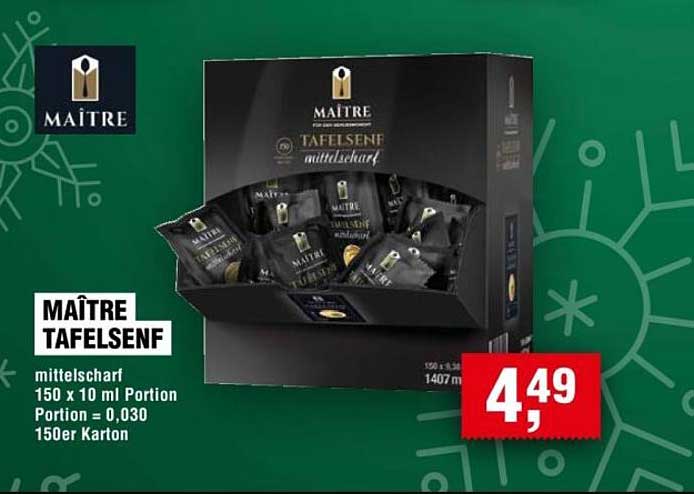 Mäitre Tafelsenf mittel scharf 150 x 10 ml Portion