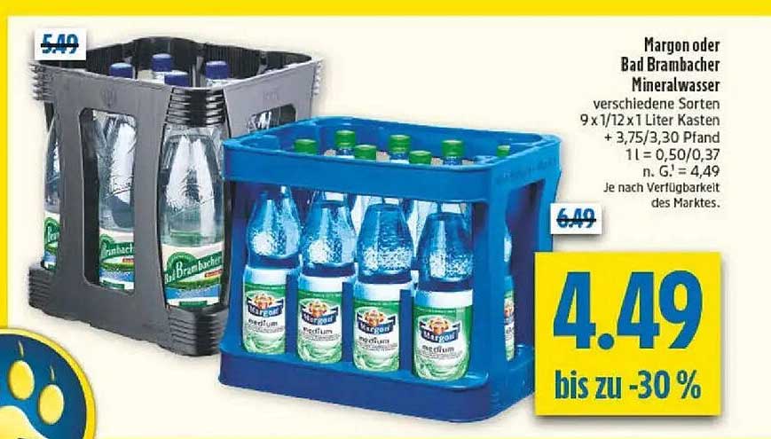 Margon oder Bad Brambacher Mineralwasser 9 x 1/12 x 1 Liter Kasten