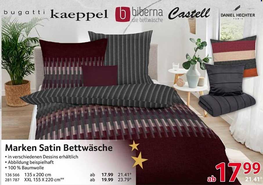 Marken Satin Bettwäsche in verschiedenen Dessins erhältlich