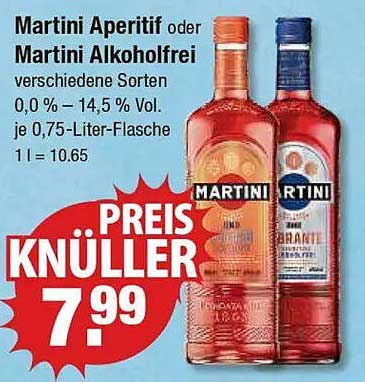 Martini Aperitif oder Martini Alkoholfrei 0,75-Liter-Flasche