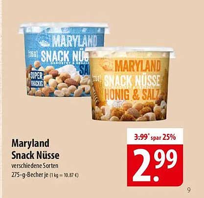 Maryland Snack Nüsse - verschiedene Sorten