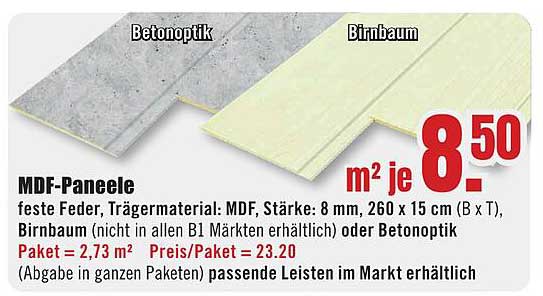 MDF-Paneele in Betonoptik und Birnbaum