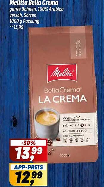 Melitta Bella Crema ganze Bohnen, 100% Arabica - 1000 g