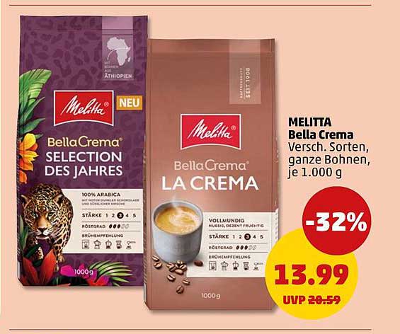 MELITTA Bella Crema Versch. Sorten, ganze Bohnen, je 1.000 g