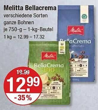 Melitta Bellacrema verschiedene Sorten ganze Bohnen je 750-g – 1-kg-Beutel