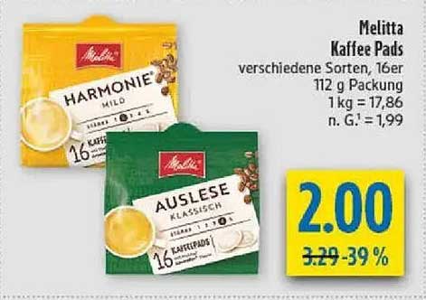 Melitta Kaffee Pads verschiedene Sorten, 16er, 112 g Packung