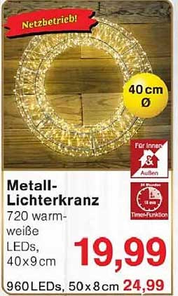 Metall-Lichterkranz mit 720 warm-weißen LEDs, 40 cm Ø