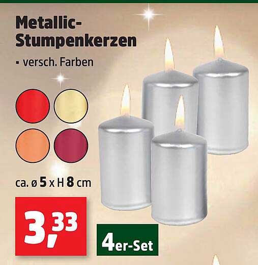 Metalllic-Stumpenkerzen – 4er-Set in verschiedenen Farben