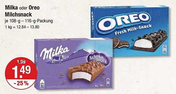 Milka oder Oreo Milchsnack je 108-g – 116-g-Packung