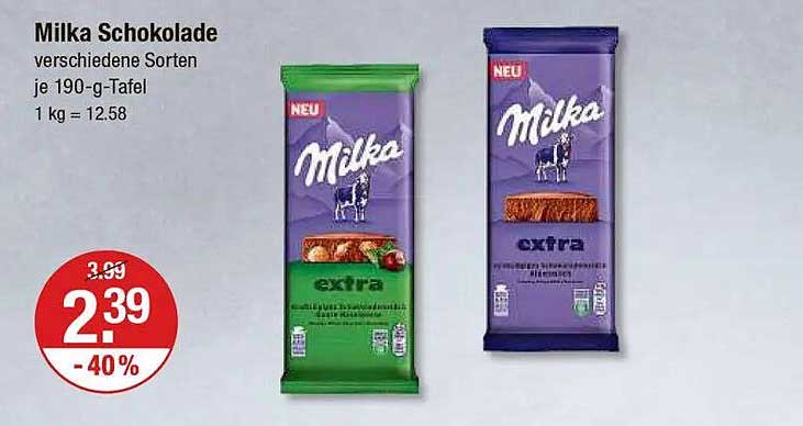 Milka Schokolade verschiedene Sorten je 190-g-Tafel