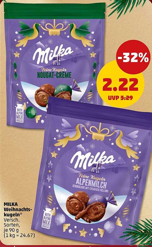 MILKA Weihnachtskugeln, verschiedene Sorten, je 90 g