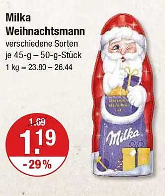 Milka Weihnachtsmann verschiedene Sorten je 45-g – 50-g-Stück