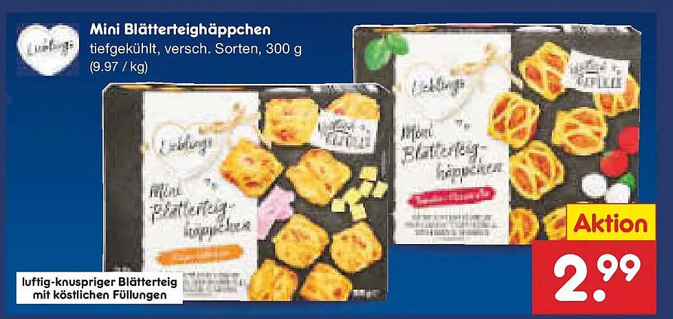 Mini Blätterteighäppchen, tiefgekühlt, verschiedene Sorten, 300 g