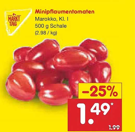 Minipflauentomaten Marokko, Kl. I - 500 g Schale