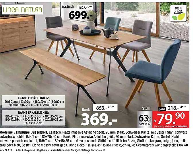 Moderne Essgruppe Düsseldorf - Massivholztisch und Sitzbank