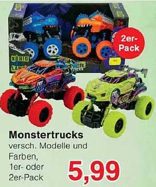Monstertrucks – verschiedenste Modelle und Farben, 1er- oder 2er-Pack