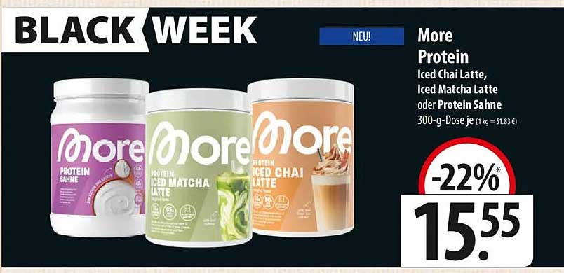 More Protein: Iced Chai Latte, Iced Matcha Latte oder Protein Sahne - 300 g Dose