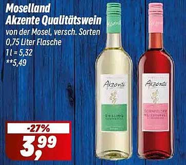 Moselland Akzente Qualitätswein von der Mosel, versch. Sorten 0,75 Liter Flasche