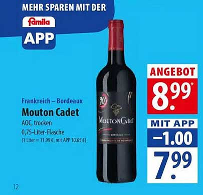 Mouton Cadet AOC, trocken – Bordeaux 0,75-Liter-Flasche