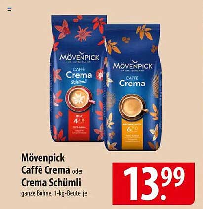 Mövenpick Caffè Crema oder Crema Schümli, ganze Bohne, 1-kg-Beutel je