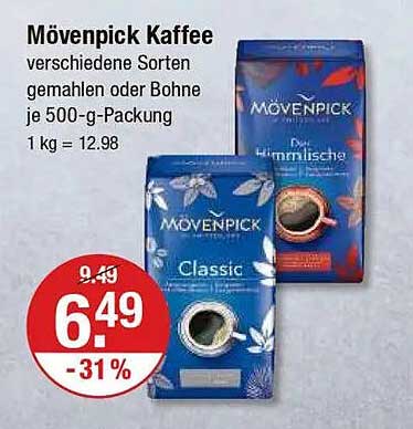 Mövenpick Kaffee verschiedene Sorten gemahlen oder Bohne je 500-g-Packung