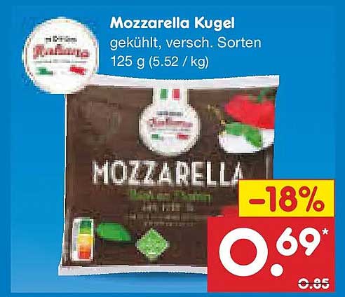 Mozzarella Kugel - gekühlt, verschiedene Sorten 125 g