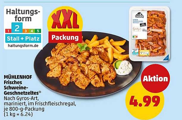 Mühlenhof Frisches Schweine-Geschnetzeltes nach Gyros-Art, 800 g