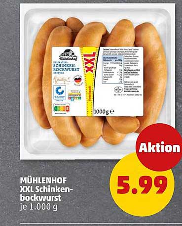 MÜHLENHOF XXL Schinkenbockwurst je 1.000 g
