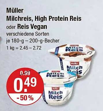 Müller Milchreis, High Protein Reis oder Reis Vegan verschiedene Sorten