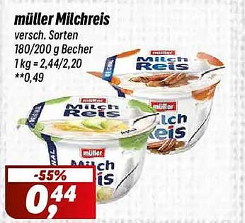 müller Milchreis versch. Sorten 180/200 g Becher