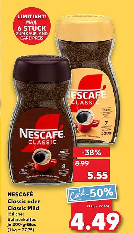 NESCAFÉ Classic oder Classic Mild - löslicher Bohnenkaffee