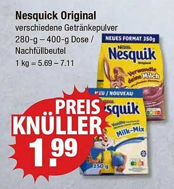Nesquick Original - verschiedene Getränkepulver 280-g - 400-g Dose / Nachfüllbeutel