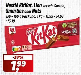 Nestlé KitKat, Lion, verschiedene Sorten, Smarties oder Nuts