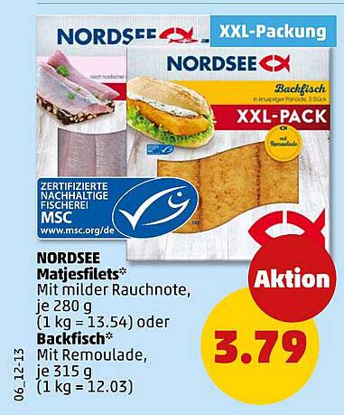 NORDSEE Matjesfilets* mit milder Rauchnote, je 280 g oder Backfisch* mit Remoulade, je 315 g - XXL-Packung