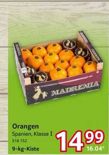 Orangen aus Spanien, Klasse I - 9-kg-Kiste