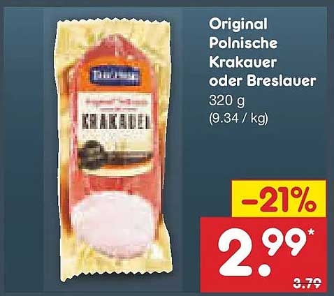 Original Polnische Krakauer oder Breslauer 320 g