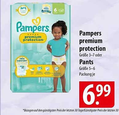 Pampers premium protection Größe 3–7 oder Pants Größe 5–6 Packung je