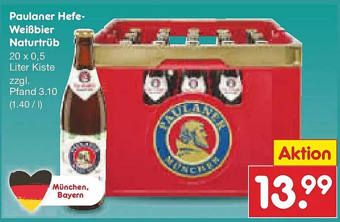 Paulaner Hefe-Weißbier Naturtrüb 20 x 0,5 Liter Kiste