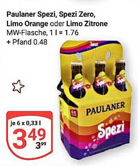 Paulaner Spezi, Spezi Zero, Limo Orange oder Limo Zitrone