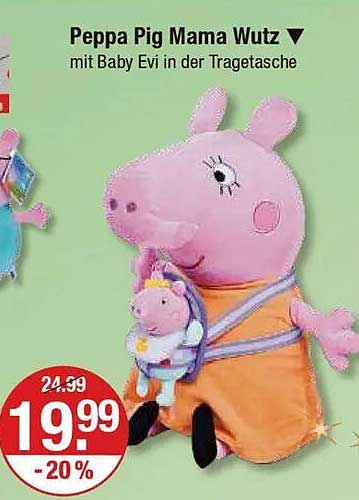 Peppa Pig Mama Wutz mit Baby Evi in der Tragetasche