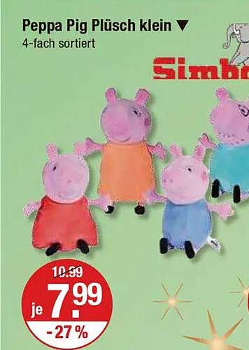 Peppa Pig Plüsch klein - 4-fach sortiert
