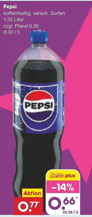 Pepsi koffeinhaltig, verschiedene Sorten, 1,25 Liter