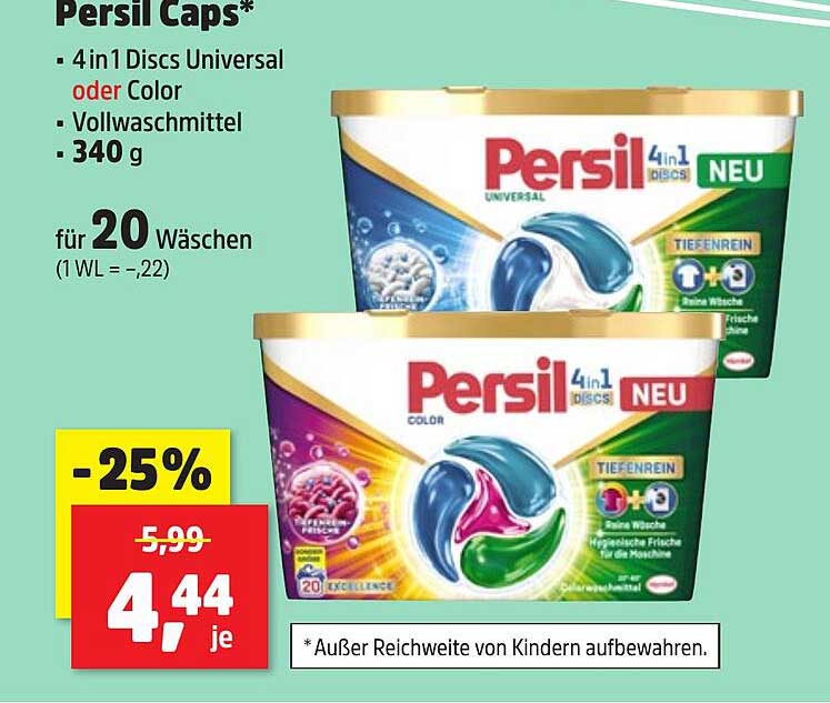 Persil Caps 4in1 Discs Universal oder Color - Vollwaschmittel 340 g für 20 Wäschen