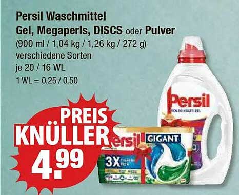 Persil Waschmittel Gel, Megaperls, DISCS oder Pulver (900 ml | 1,04 kg | 1,26 kg | 272 g) verschiedene Sorten