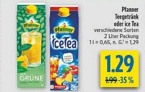 Pfanner Tegetränk oder ice Tea 2 Liter Packung