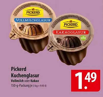 Pickerd Kuchenglasur Vollmilch oder Kakao – 150-g-Packung