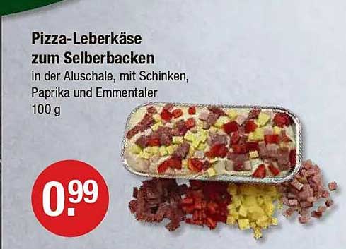 Pizza-Leberkäse zum Selberbacken in der Aluschale, mit Schinken, Paprika und Emmentaler 100 g