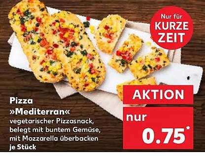 Pizza »Mediterran« vegetarischer Pizzasnack, belegt mit buntem Gemüse, mit Mozzarella überbacken je Stück